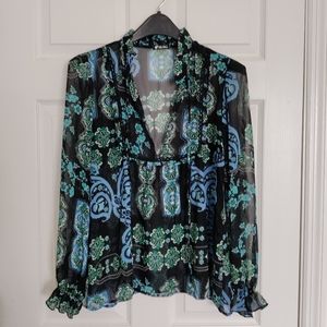 LILY WHITE Misses long sleeve sheer peasant top